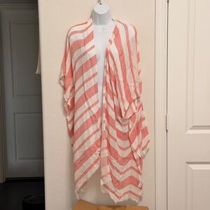 Calvin Klein Women White Red Striped Kimono Cardigan Cover Up One Size NWT
